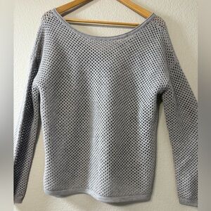 One Grey Day Open Weave Merino Wool Elegant Gray Knit Women's Sweater. V Back